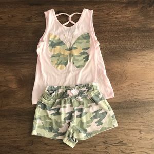 3T Pink camo butterfly tank shirt and shorts